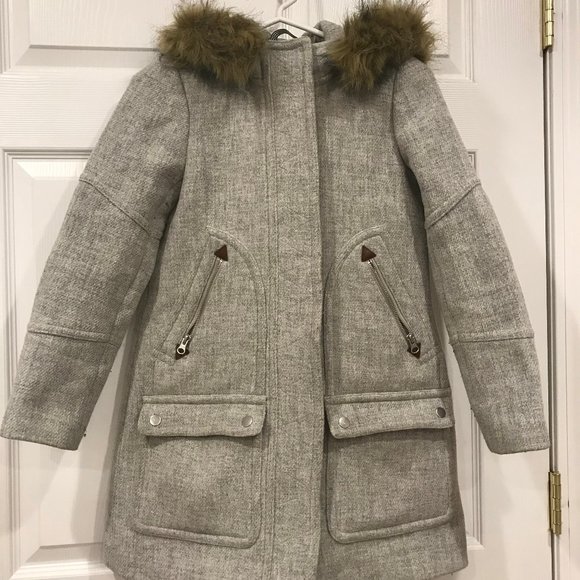 J. Crew Jacket Chateau Parka Italian Wool Faux Fur